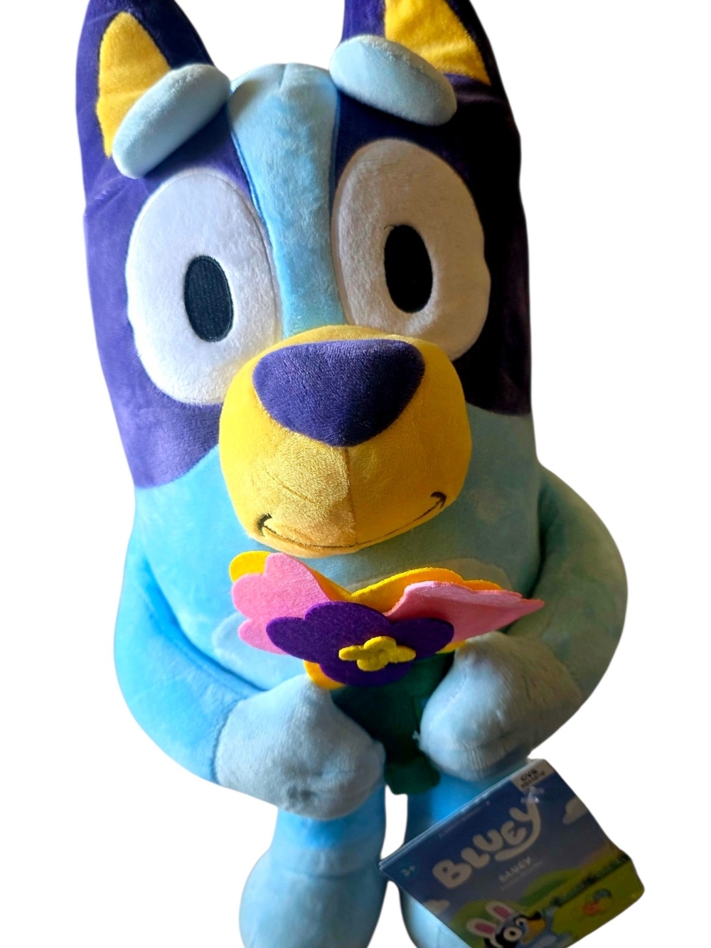 Bluey Plush Dog Holding Flower - Bright Blue & Yellow Large 21 Inch New With Tag